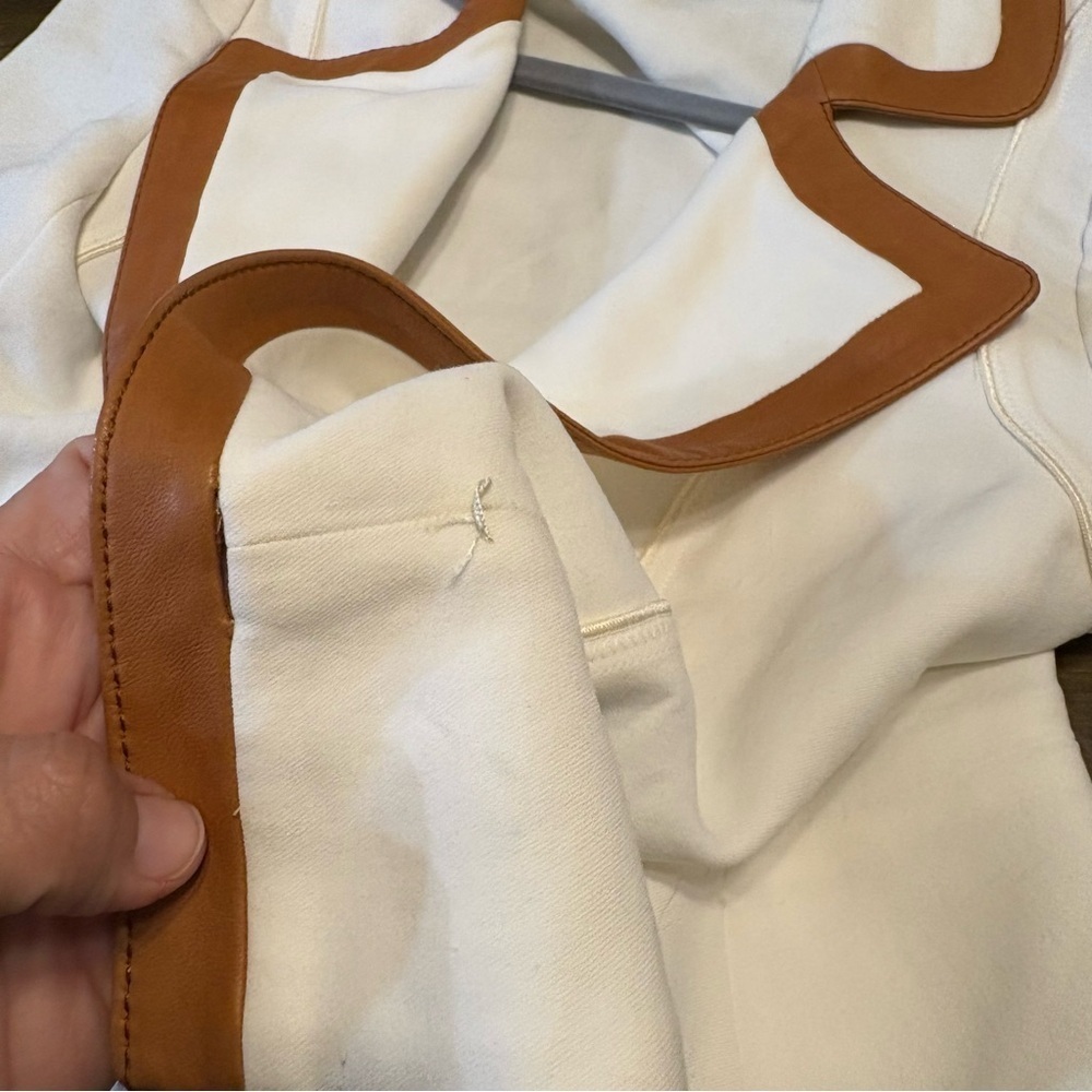 Graeme Black Vintage Jacket Blazer Cream Bone Leather Trim Tan M Coastal Career - Picture 9 of 13